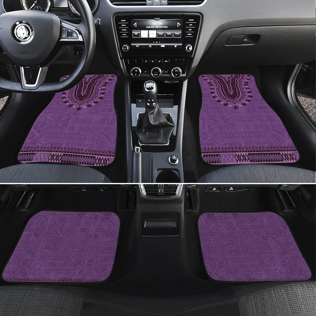 Purple African Dashiki With Fijian Tapa Pattern Car Mats LT14 Set 4pcs Purple - Polynesian Pride