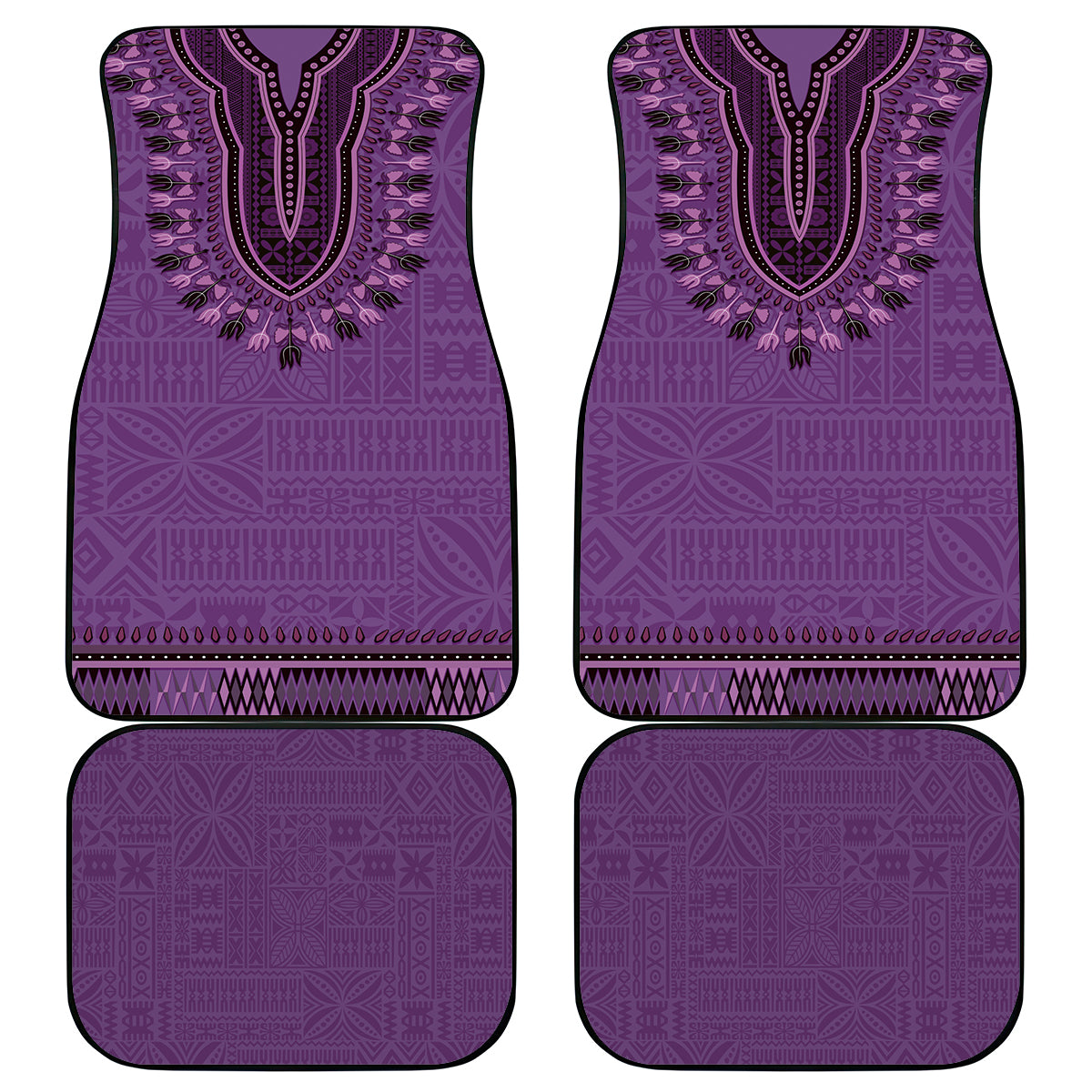 Purple African Dashiki With Fijian Tapa Pattern Car Mats LT14 - Polynesian Pride