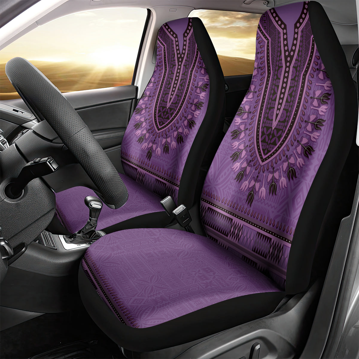 Purple African Dashiki With Fijian Tapa Pattern Car Seat Cover LT14 - Polynesian Pride