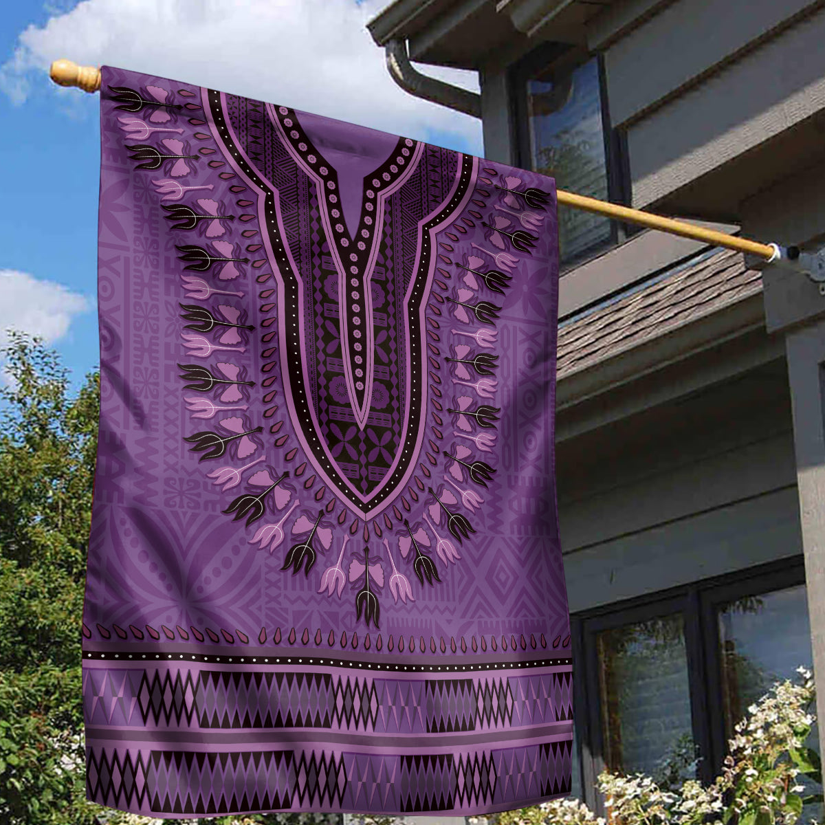 Purple African Dashiki With Fijian Tapa Pattern Garden Flag LT14 - Polynesian Pride