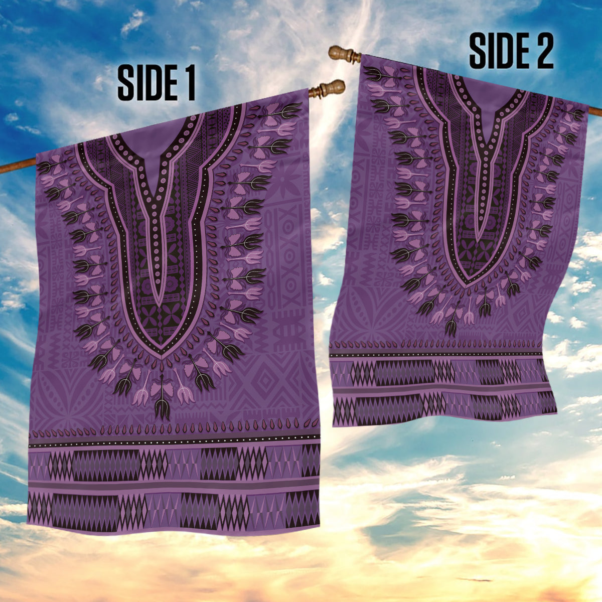 Purple African Dashiki With Fijian Tapa Pattern Garden Flag LT14 - Polynesian Pride