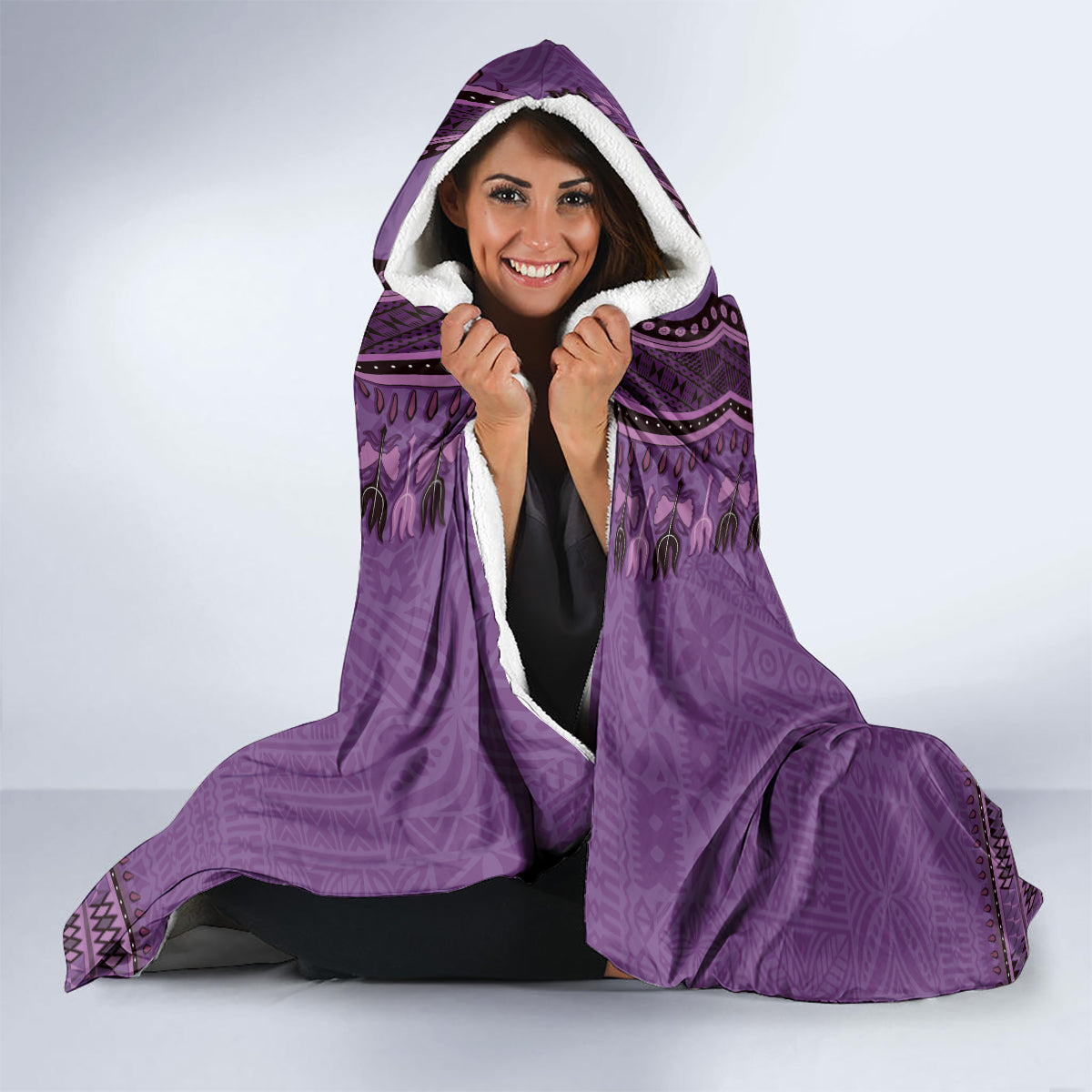 Purple African Dashiki With Fijian Tapa Pattern Hooded Blanket LT14 - Polynesian Pride