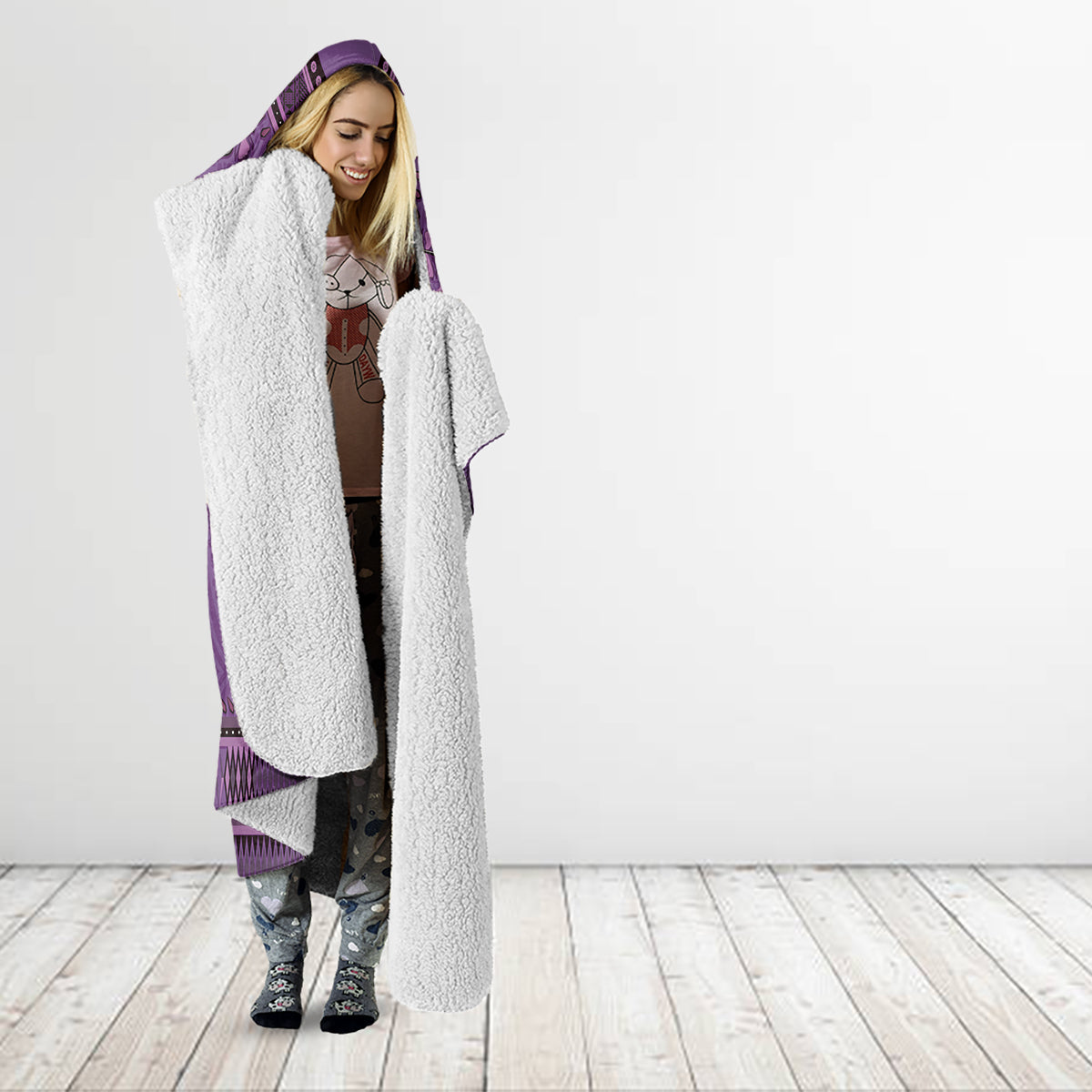 Purple African Dashiki With Fijian Tapa Pattern Hooded Blanket LT14 - Polynesian Pride