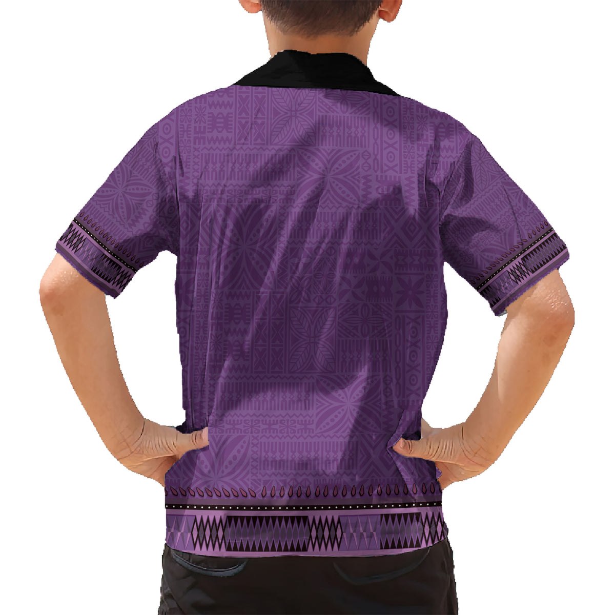 Purple African Dashiki With Fijian Tapa Pattern Kid Hawaiian Shirt LT14 - Polynesian Pride