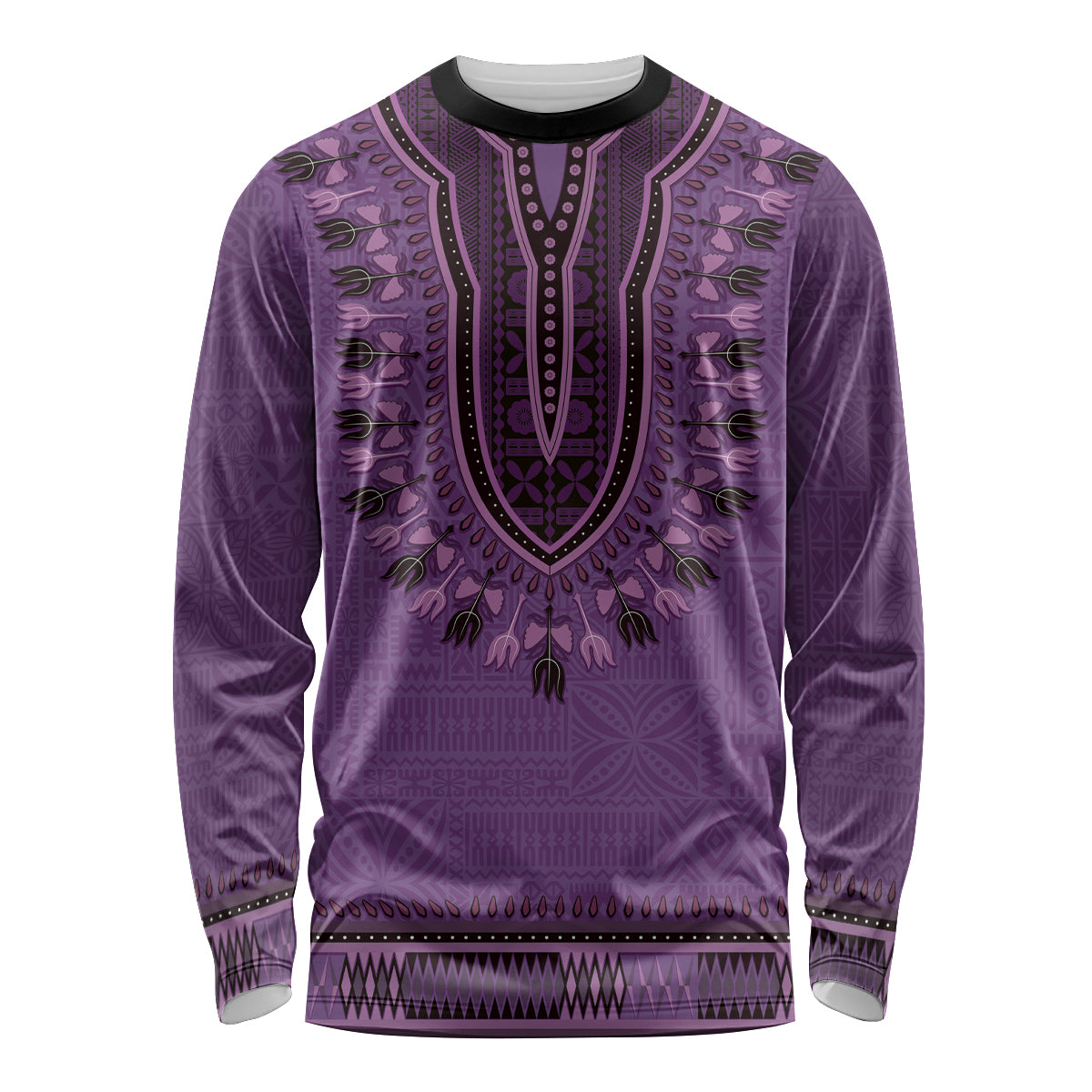 Purple African Dashiki With Fijian Tapa Pattern Long Sleeve Shirt LT14 Unisex Purple - Polynesian Pride