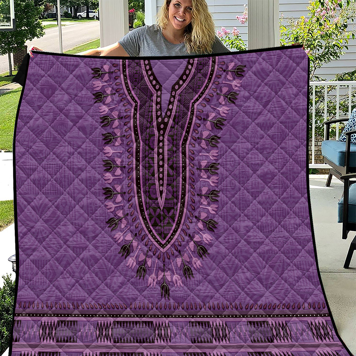 Purple African Dashiki With Fijian Tapa Pattern Quilt