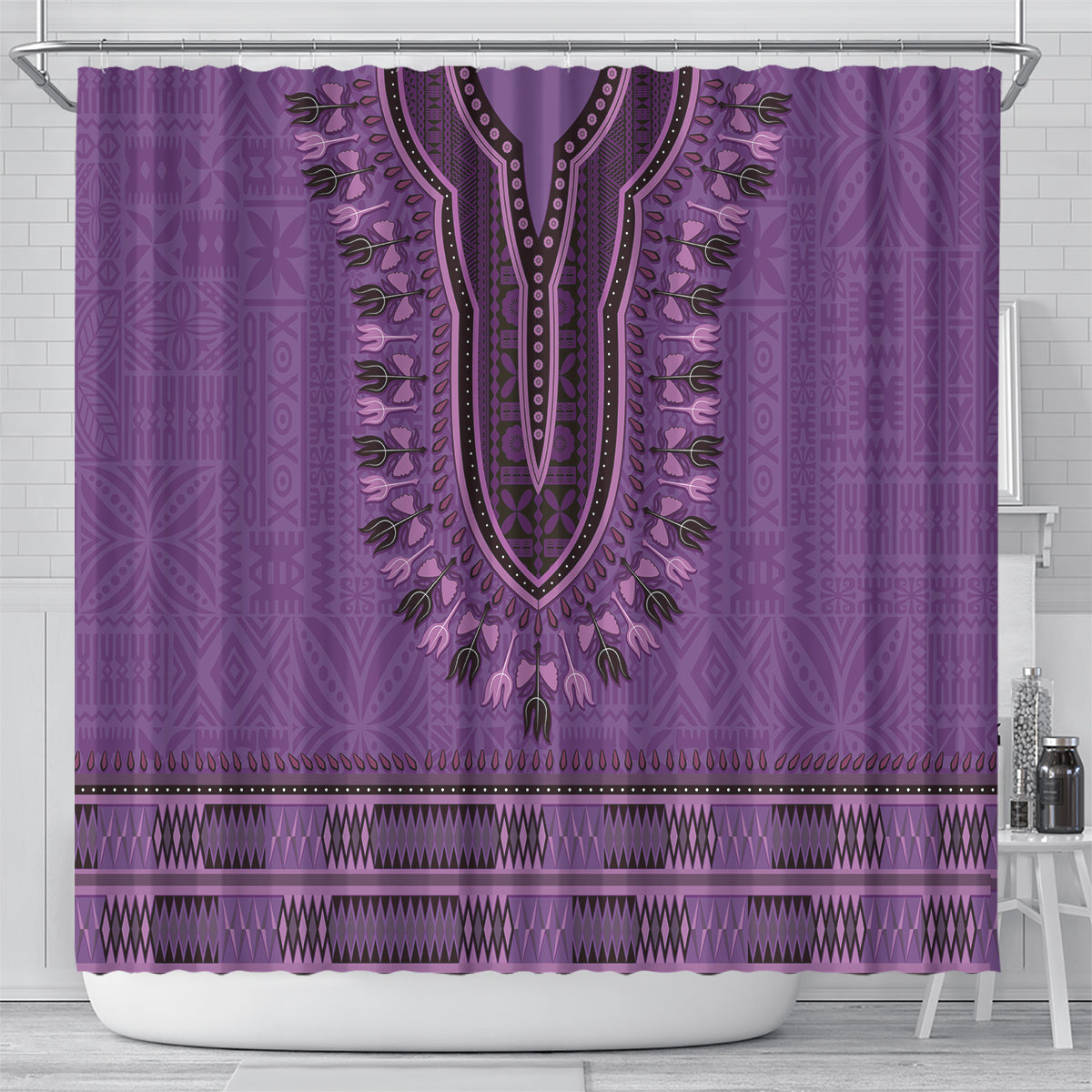 Purple African Dashiki With Fijian Tapa Pattern Shower Curtain LT14 - Polynesian Pride