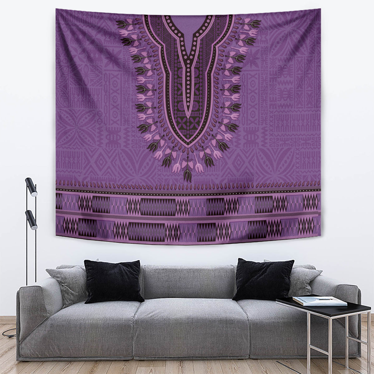 Purple African Dashiki With Fijian Tapa Pattern Tapestry LT14 Purple - Polynesian Pride