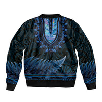 Blue African Dashiki With Aotearoa Maori Bomber Jacket Paua Shell Mix Silver Fern LT14 - Polynesian Pride