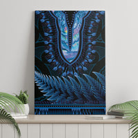 Blue African Dashiki With Aotearoa Maori Canvas Wall Art Paua Shell Mix Silver Fern LT14 - Polynesian Pride