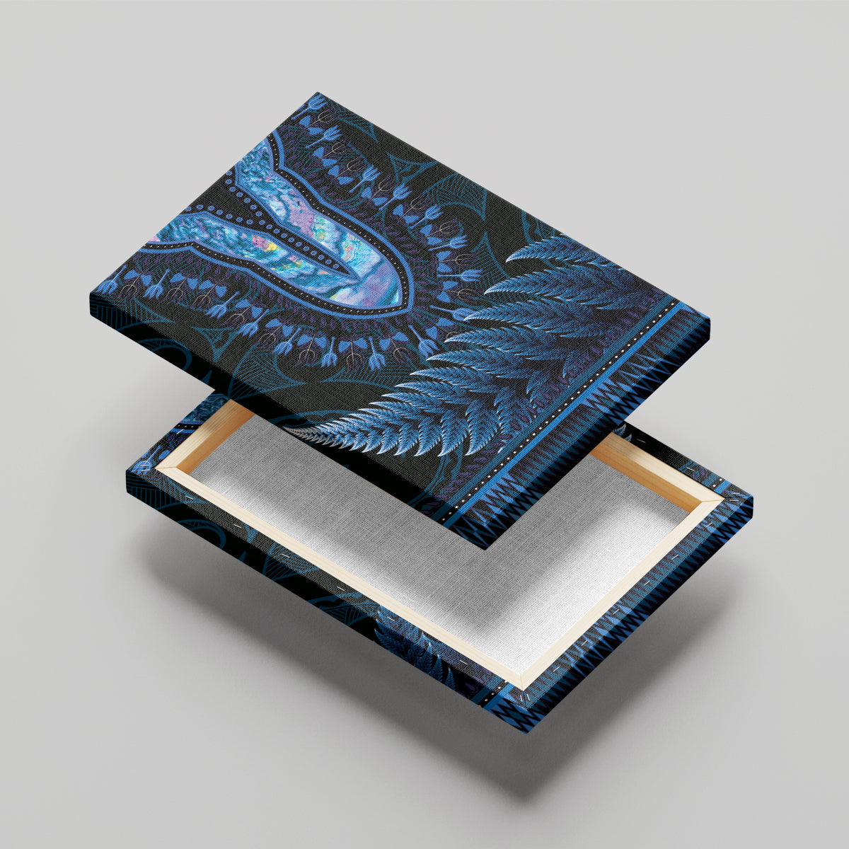 Blue African Dashiki With Aotearoa Maori Canvas Wall Art Paua Shell Mix Silver Fern LT14 - Polynesian Pride