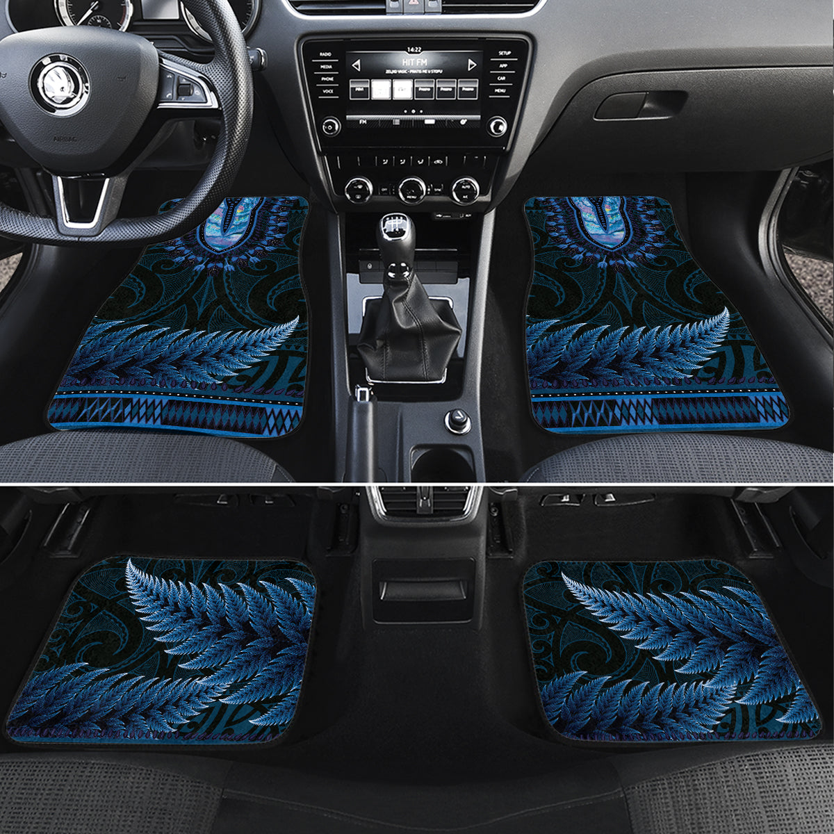 Blue African Dashiki With Aotearoa Maori Car Mats Paua Shell Mix Silver Fern LT14 Set 4pcs Blue - Polynesian Pride