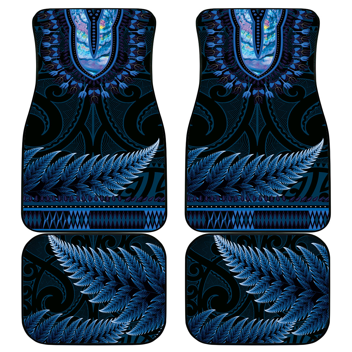Blue African Dashiki With Aotearoa Maori Car Mats Paua Shell Mix Silver Fern LT14 - Polynesian Pride