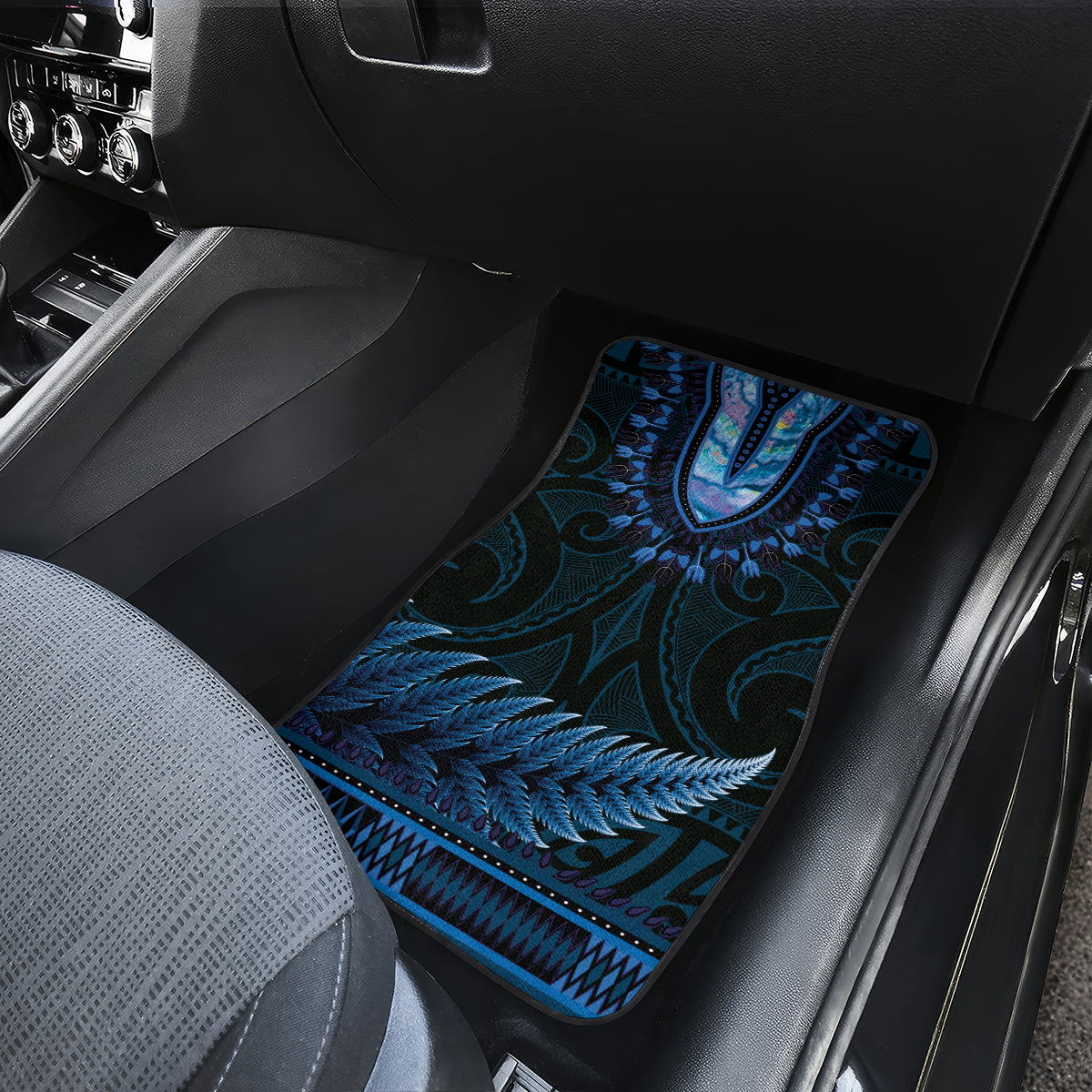 Blue African Dashiki With Aotearoa Maori Car Mats Paua Shell Mix Silver Fern LT14 - Polynesian Pride