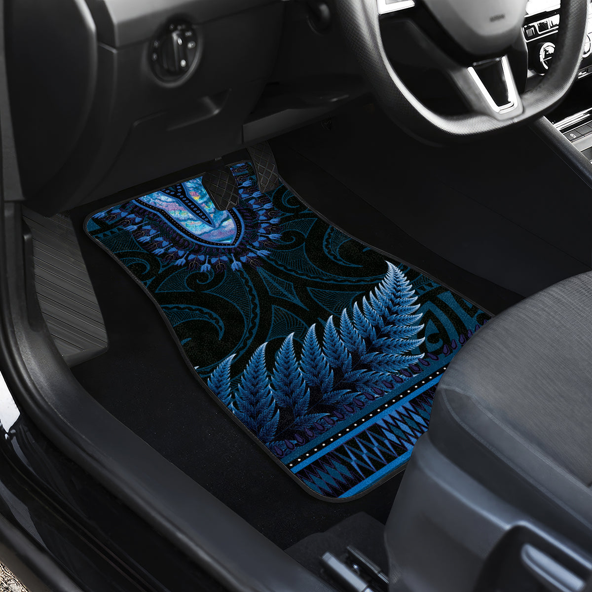 Blue African Dashiki With Aotearoa Maori Car Mats Paua Shell Mix Silver Fern LT14 - Polynesian Pride