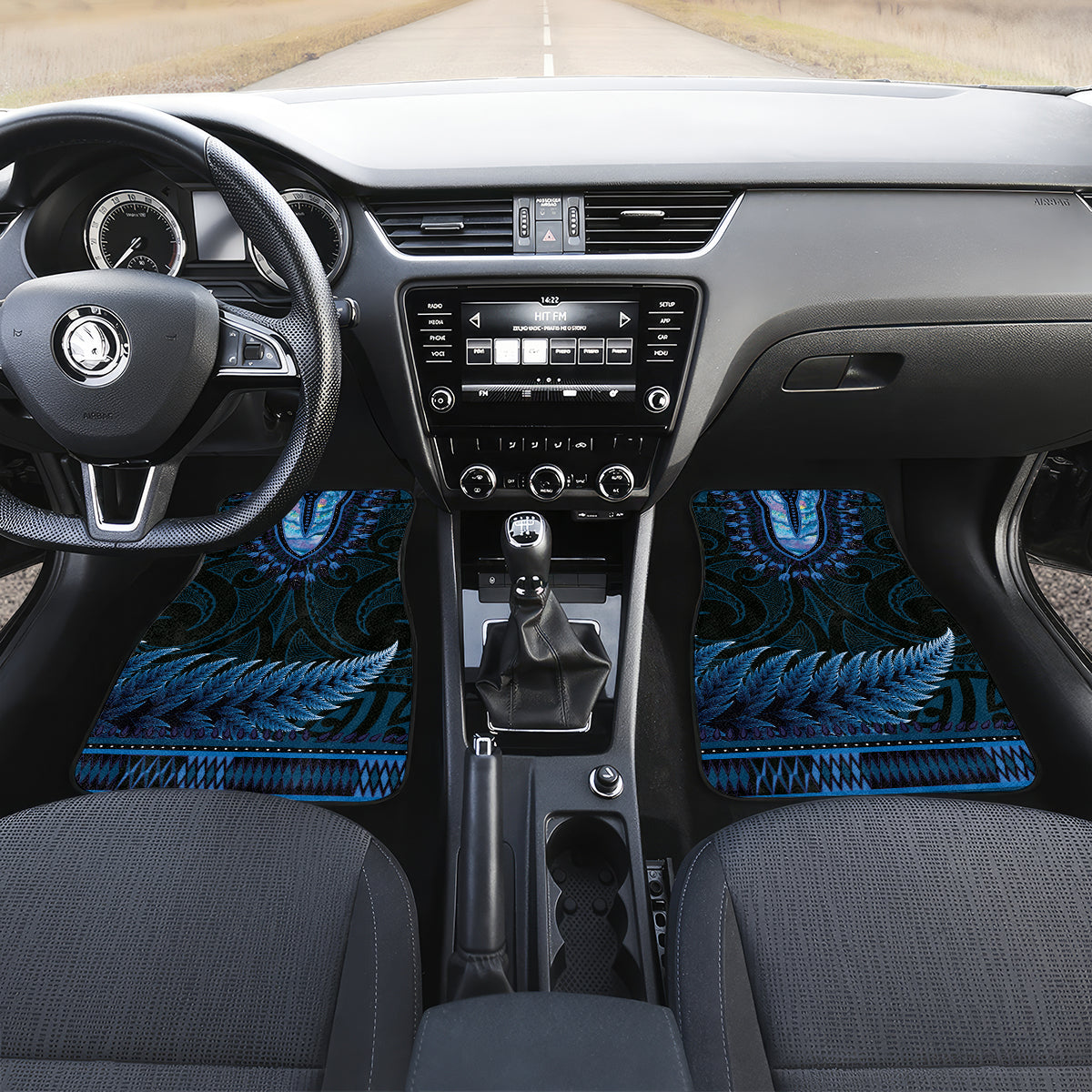 Blue African Dashiki With Aotearoa Maori Car Mats Paua Shell Mix Silver Fern LT14 Set 2pcs - Front Blue - Polynesian Pride