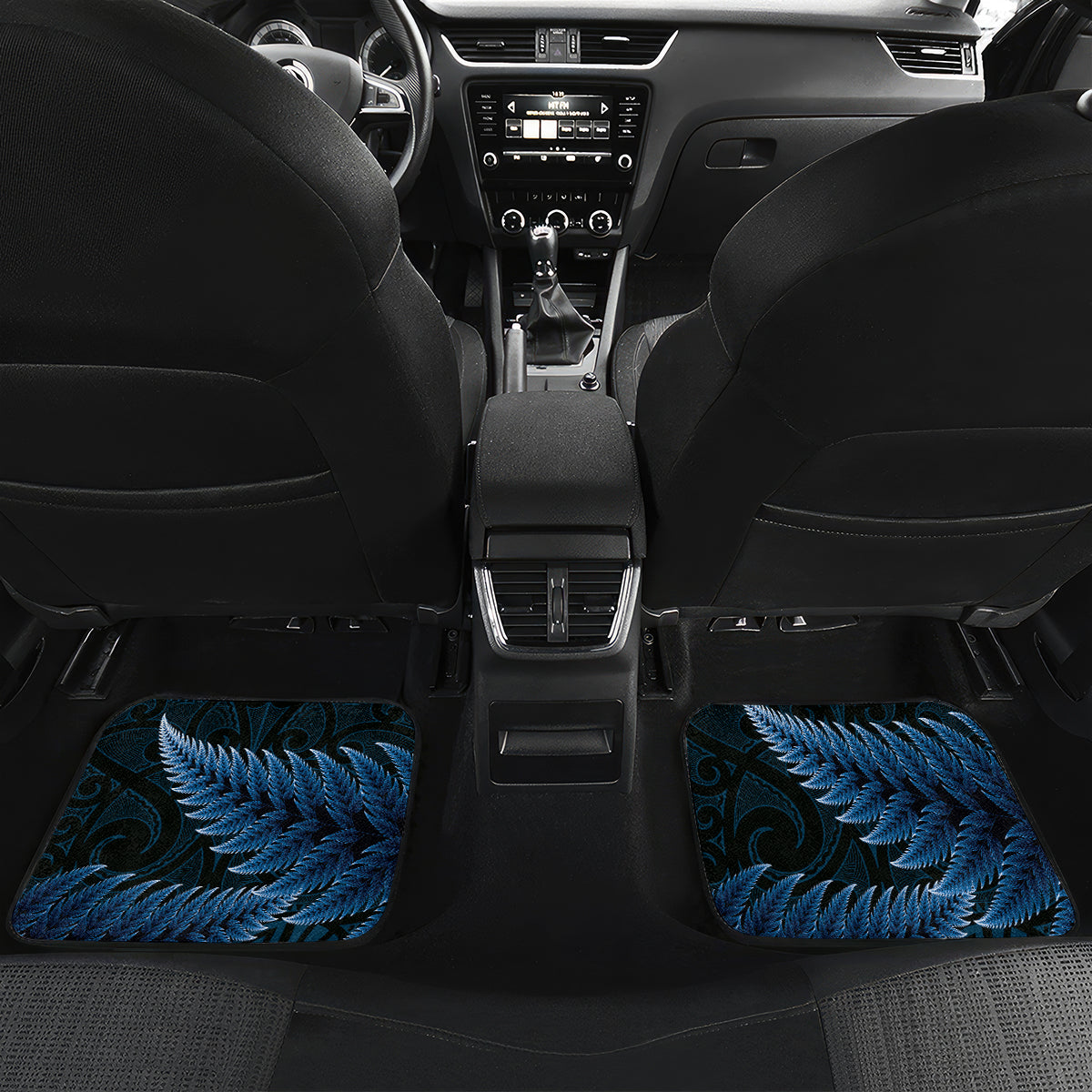 Blue African Dashiki With Aotearoa Maori Car Mats Paua Shell Mix Silver Fern LT14 Set 2pcs - Back Blue - Polynesian Pride