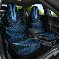 Blue African Dashiki With Aotearoa Maori Car Seat Cover Paua Shell Mix Silver Fern LT14 One Size Blue - Polynesian Pride
