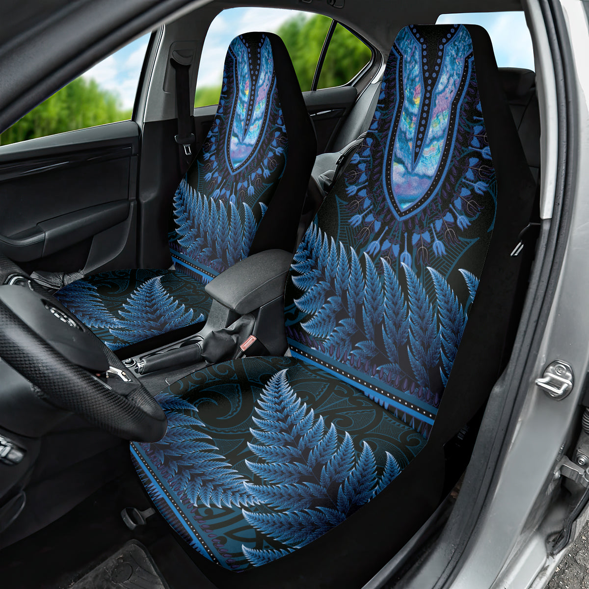 Blue African Dashiki With Aotearoa Maori Car Seat Cover Paua Shell Mix Silver Fern LT14 - Polynesian Pride