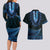 Blue African Dashiki With Aotearoa Maori Couples Matching Long Sleeve Bodycon Dress and Hawaiian Shirt Paua Shell Mix Silver Fern