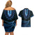 Blue African Dashiki With Aotearoa Maori Couples Matching Off Shoulder Short Dress and Hawaiian Shirt Paua Shell Mix Silver Fern