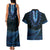 Blue African Dashiki With Aotearoa Maori Couples Matching Tank Maxi Dress and Hawaiian Shirt Paua Shell Mix Silver Fern