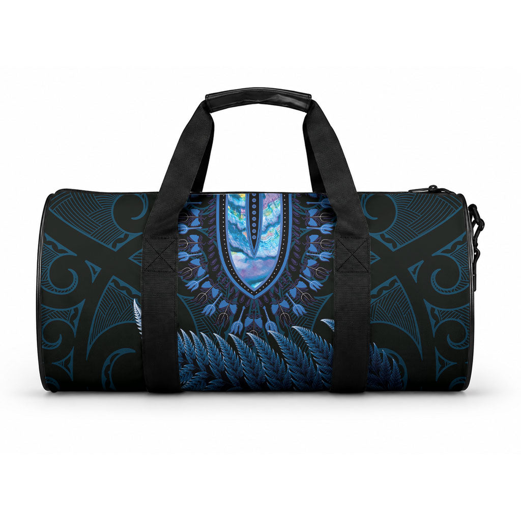 Blue African Dashiki With Aotearoa Maori Duffle Bag Paua Shell Mix Silver Fern LT14 One size Blue - Polynesian Pride