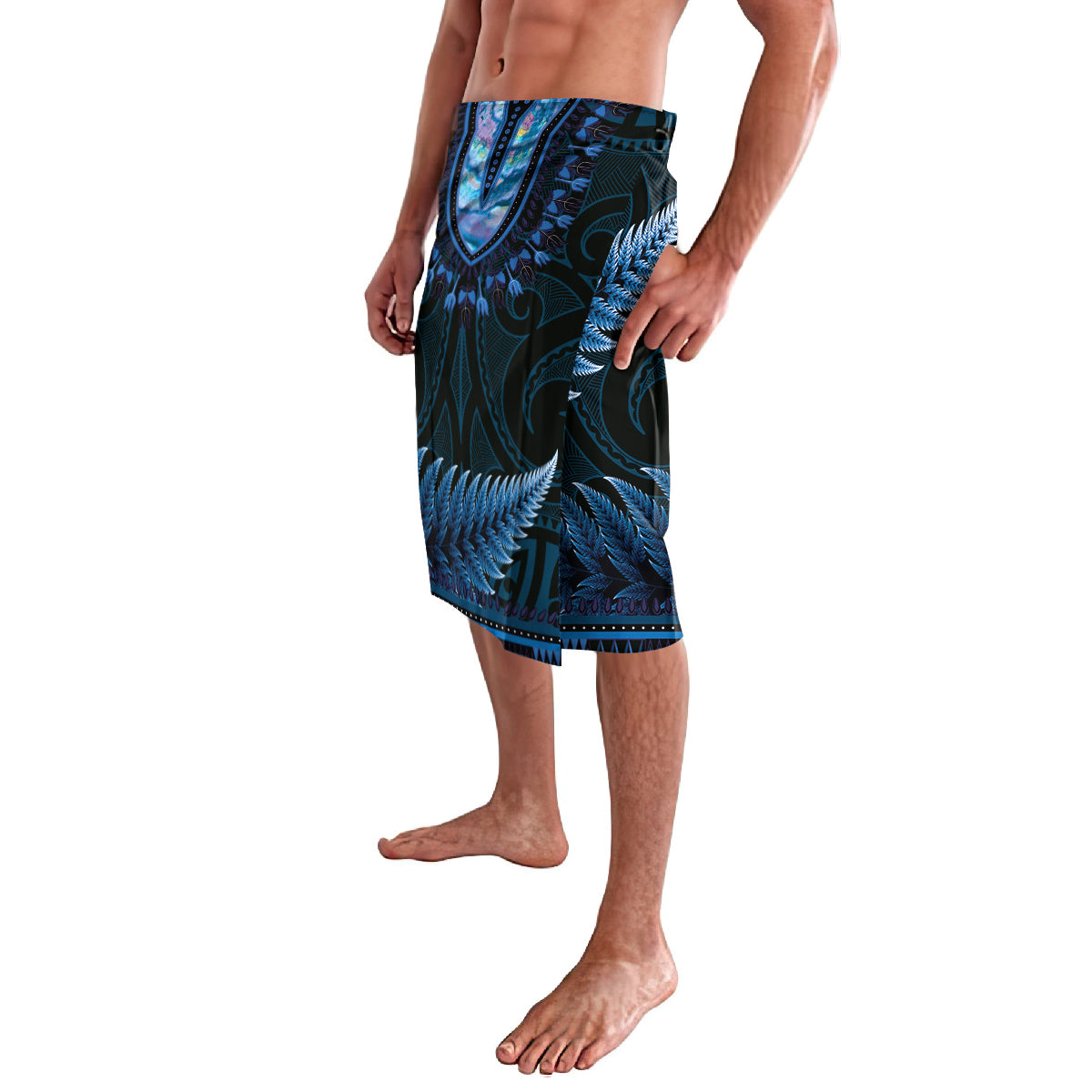 Blue African Dashiki With Aotearoa Maori Lavalava Paua Shell Mix Silver Fern LT14 - Polynesian Pride