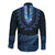 Blue African Dashiki With Aotearoa Maori Long Sleeve Button Shirt Paua Shell Mix Silver Fern