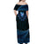 Blue African Dashiki With Aotearoa Maori Off Shoulder Maxi Dress Paua Shell Mix Silver Fern