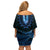 Blue African Dashiki With Aotearoa Maori Off Shoulder Short Dress Paua Shell Mix Silver Fern