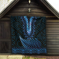 Blue African Dashiki With Aotearoa Maori Quilt Paua Shell Mix Silver Fern LT14 - Polynesian Pride