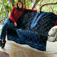 Blue African Dashiki With Aotearoa Maori Quilt Paua Shell Mix Silver Fern LT14 - Polynesian Pride