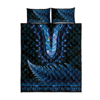Blue African Dashiki With Aotearoa Maori Quilt Bed Set Paua Shell Mix Silver Fern LT14 - Polynesian Pride