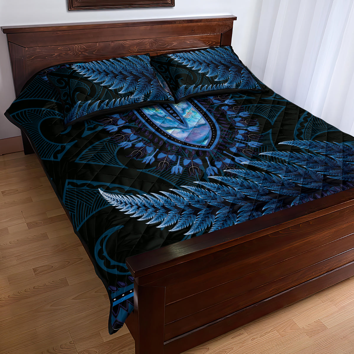 Blue African Dashiki With Aotearoa Maori Quilt Bed Set Paua Shell Mix Silver Fern LT14 - Polynesian Pride