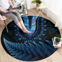 Blue African Dashiki With Aotearoa Maori Round Carpet Paua Shell Mix Silver Fern LT14 - Polynesian Pride