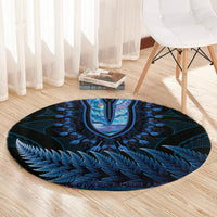 Blue African Dashiki With Aotearoa Maori Round Carpet Paua Shell Mix Silver Fern LT14 - Polynesian Pride