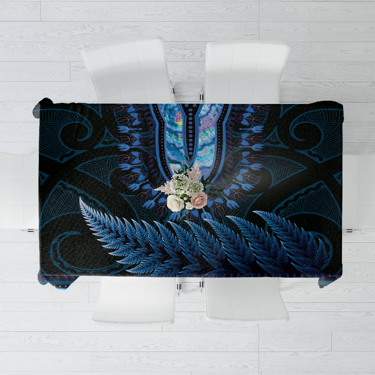 Blue African Dashiki With Aotearoa Maori Tablecloth Paua Shell Mix Silver Fern LT14 Blue - Polynesian Pride