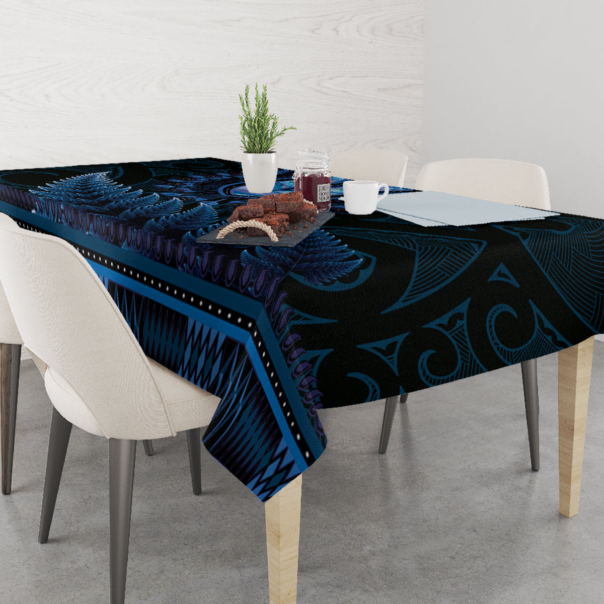 Blue African Dashiki With Aotearoa Maori Tablecloth Paua Shell Mix Silver Fern LT14 - Polynesian Pride