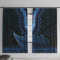 Blue African Dashiki With Aotearoa Maori Window Curtain Paua Shell Mix Silver Fern LT14 With Hooks Blue - Polynesian Pride