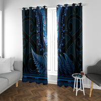 Blue African Dashiki With Aotearoa Maori Window Curtain Paua Shell Mix Silver Fern LT14 With Grommets Blue - Polynesian Pride