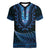 Blue African Dashiki With Aotearoa Maori Women V-Neck T-Shirt Paua Shell Mix Silver Fern