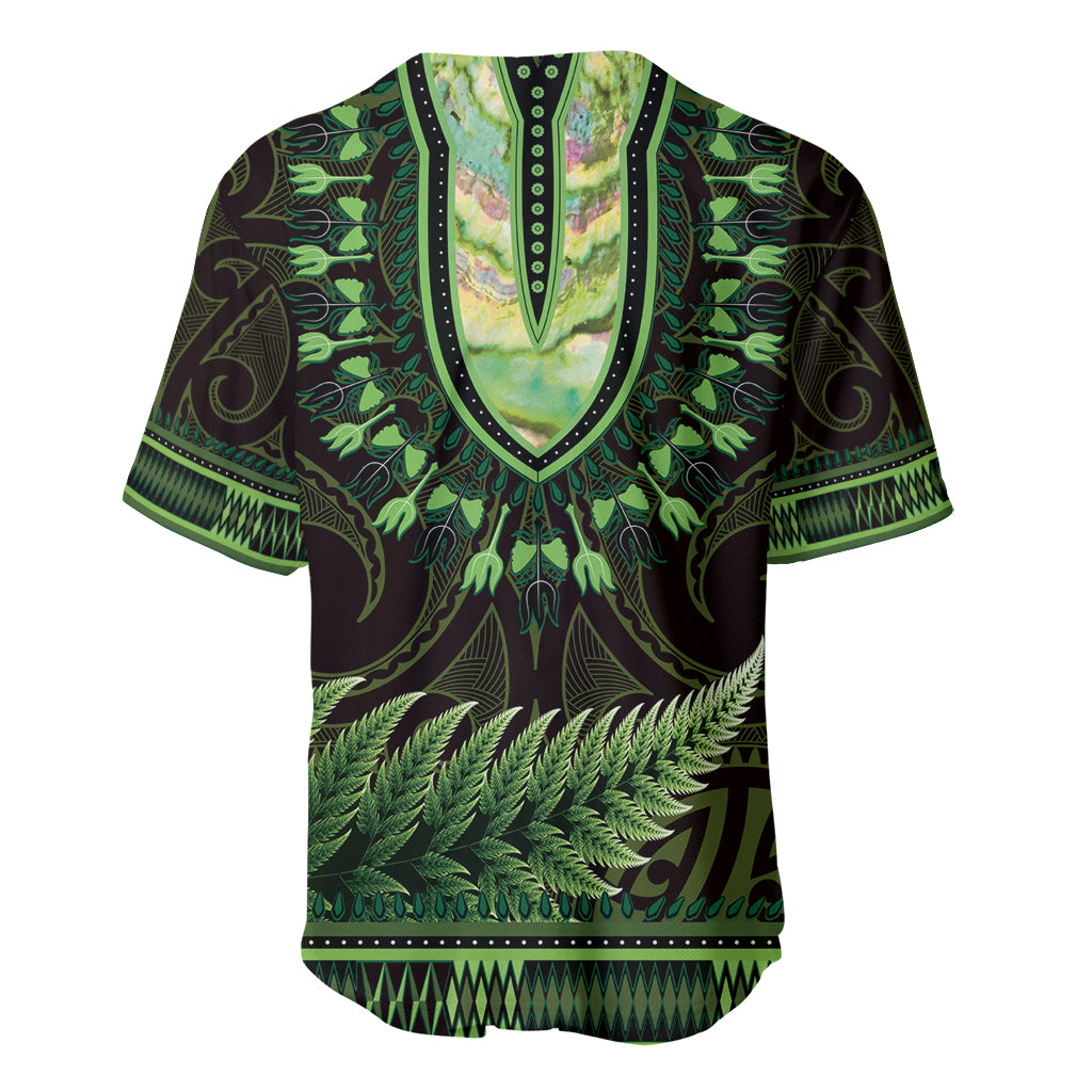 Lime Green African Dashiki With Aotearoa Maori Baseball Jersey Paua Shell Mix Silver Fern LT14 - Polynesian Pride