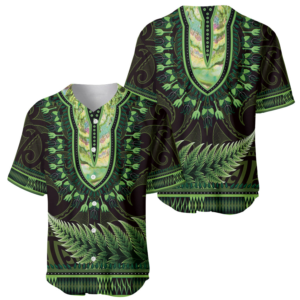 Lime Green African Dashiki With Aotearoa Maori Baseball Jersey Paua Shell Mix Silver Fern LT14 - Polynesian Pride