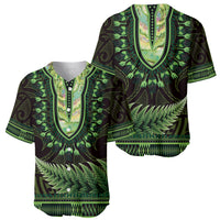 Lime Green African Dashiki With Aotearoa Maori Baseball Jersey Paua Shell Mix Silver Fern LT14 - Polynesian Pride