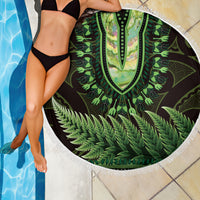 Lime Green African Dashiki With Aotearoa Maori Beach Blanket Paua Shell Mix Silver Fern LT14 - Polynesian Pride