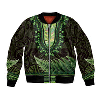 Lime Green African Dashiki With Aotearoa Maori Bomber Jacket Paua Shell Mix Silver Fern LT14 Unisex Lime Green - Polynesian Pride