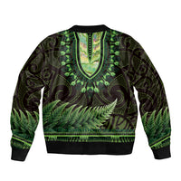Lime Green African Dashiki With Aotearoa Maori Bomber Jacket Paua Shell Mix Silver Fern LT14 - Polynesian Pride