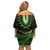 Lime Green African Dashiki With Aotearoa Maori Off Shoulder Short Dress Paua Shell Mix Silver Fern