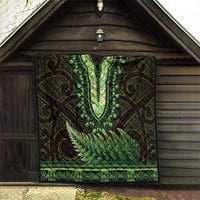 Lime Green African Dashiki With Aotearoa Maori Quilt Paua Shell Mix Silver Fern LT14 - Polynesian Pride